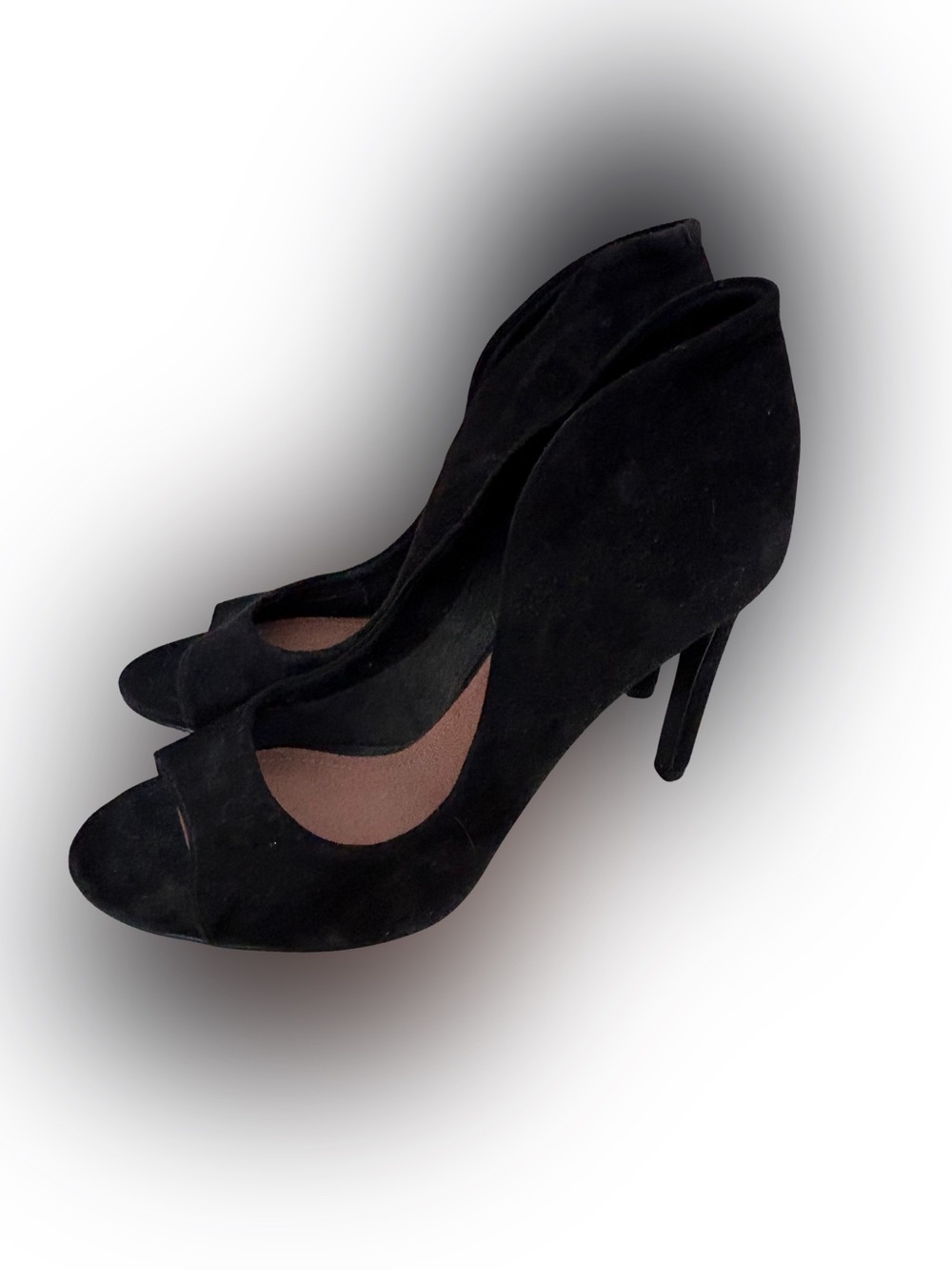🥂MAKE OFFER Vince Camuto Black Suede Peep-Toe Stiletto Heels Booties Sz 8